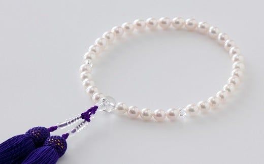 7.5mm-8mmアコヤ真珠念珠(正絹・桐箱付き)「紫」 I-316