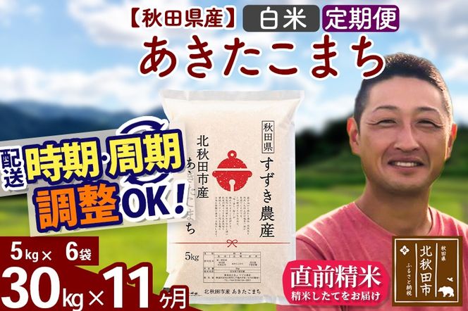 ※令和7年産※《定期便11ヶ月》秋田県産 あきたこまち 30kg【白米】(5kg小分け袋) 2025年産 お届け時期選べる お届け周期調整可能 隔月に調整OK お米 すずき農産|szap-11011