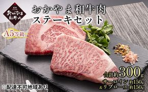おかやま 和牛肉 A5 等級 ステーキ セット 合計約300g（サーロイン 約150g＆リブロース 約150g）牛 赤身 肉 牛肉 冷凍 やわらか サシ 旨味 良質 アミノ酸 美味しい 