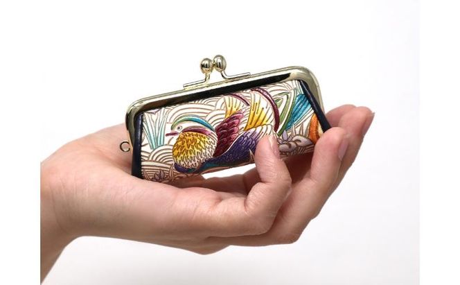 【文庫屋大関】印鑑ケース おしどり【皮革工芸品】 革製品 工芸品 民芸品 牛革 小物入れ お祝い ギフト プレゼント 墨田区 東京都