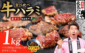 G4671 【3種食べ比べ】牛ハラミ 総量 1kg（ハラミ 300g×3P＆牛すじ 100g）【牛肉 はらみ 小分け 焼肉 お弁当 BBQ 訳あり ワケアリ わけあり サイズ不揃い 規格外 TVで話題】