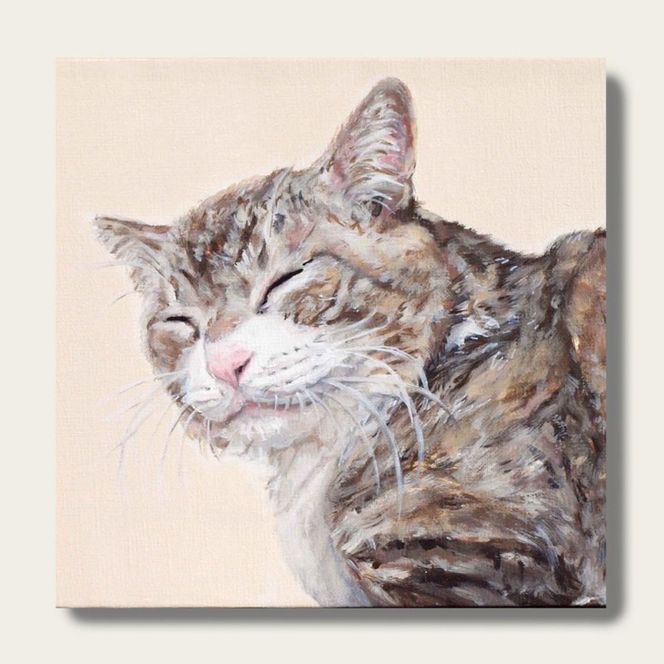 小さな油絵で大切なペットを細密に描きます（18×18cm・背景無地）