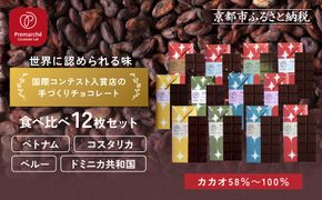 【Premarché Cacaolate Lab】国際コンテスト入賞店の手づくりチョコレート 食べ比べ12枚セット｜京都 チョコレート専門店 人気セット［ 手作りチョコ カカオ産地食べ比べ おいしい 人気 おすすめ お菓子 洋菓子 スイーツ お取り寄せ 通販 送料無料 ふるさと納税 ］ 261009_A-UA010
