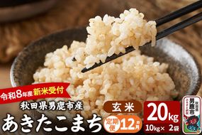 【定期便12ヶ月】 あきたこまち ＜令和8年産 新米受付＞ 玄米 20kg（10kg×2袋） 吉運商店 [新米 先行受付 米 こめ コメ 玄米 あきたこまち 秋田県 男鹿市]|23_ysu-222012s