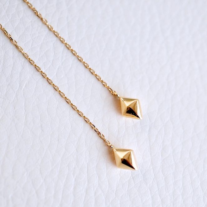 K18(18金) イエローゴールド 地金 菱形 チェーン ピアス シンプル 保証書付 KO-0071 242-035-a