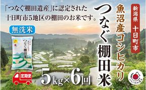 【令和8年産 先行予約】【定期便／全6回】無洗米5kg　新潟県十日町市魚沼産コシヒカリ「つなぐ棚田米」  米 こしひかり 無洗米 定期 十日町市