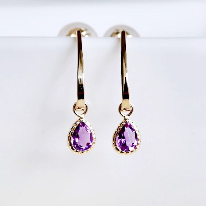 【ジュエリー】K10 イエローゴールド  アメシスト 揺れる ピアス 保証書付 SR-2223　 242-001-a