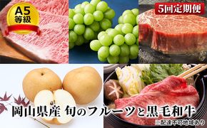 フルーツ 肉 2026年 先行予約 晴れの国 おかやま の 旬のフルーツと A5等級 黒毛 和牛 5回 定期便 ぶどう 牛肉 梨 岡山県産 国産 ギフト 果物 お肉 