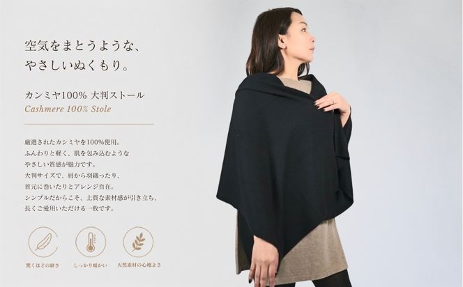 G3611 100％ピュアカシミヤ・大判ストール ブラック フリンジ無し【高級 カシミア おしゃれ ファッション 防寒 かしみあ】