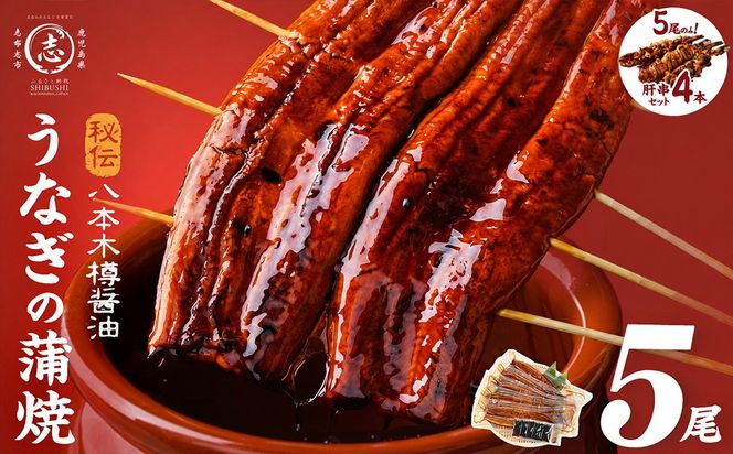 【数量限定】国産 八本木樽鰻の蒲焼(160g以上×5尾) うなぎ肝串4本セット 【ポータル限定】 b5-192-km