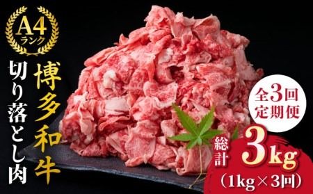 【全3回定期便】A4～A5ランク 博多和牛 切り落とし 1kg （250g×4P） 切り落し《糸島》【糸島ミートデリ工房】 [ACA189] 和牛 牛肉 牛丼 BBQ すき焼き 焼きしゃぶ 肉じゃが 小分け 国産 定期便