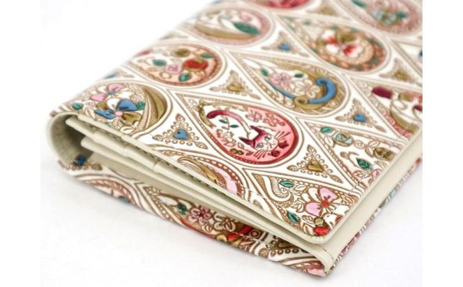 【文庫屋大関】束入れ 花と猫＜ローズ＞【皮革工芸品】 財布 お札 お札入れ 長財布 カード 小銭 牛革 手作り 日本製 墨田区 東京都