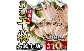 ＜訳あり＞ 厳選 干物 お試し版 (総量10枚) 簡単 調理 干物 あじ かます さば ぶり ぶりかま 開き 魚 海鮮 冷凍 詰め合わせ 大分県 佐伯市 やまろ渡邉【DL33】【鶴見食賓館】