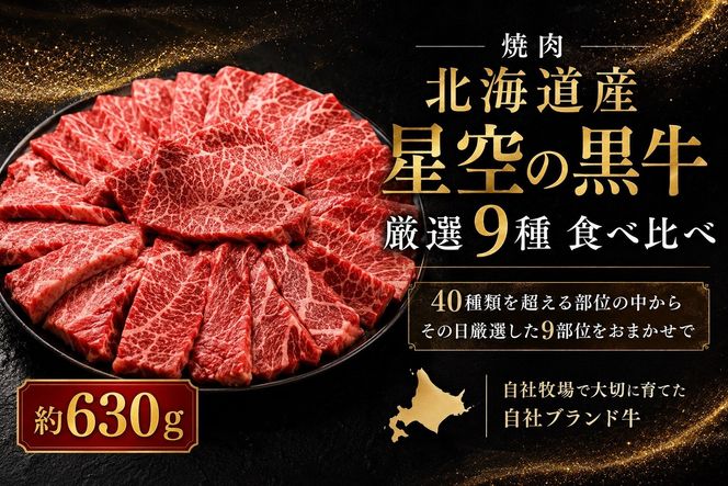 焼肉 北海道産 星空の黒牛 厳選9種 食べ比べ 約630g 牛肉 【 肉 にく ニク 牛肉 牛肉赤身 赤身 牛肉セット バーベキュー 冷凍牛肉 贅沢牛肉 国産牛肉 北海道産牛肉 道産牛肉 簡単 お手軽 特製牛肉 標茶町 北海道 】 016641_AD005