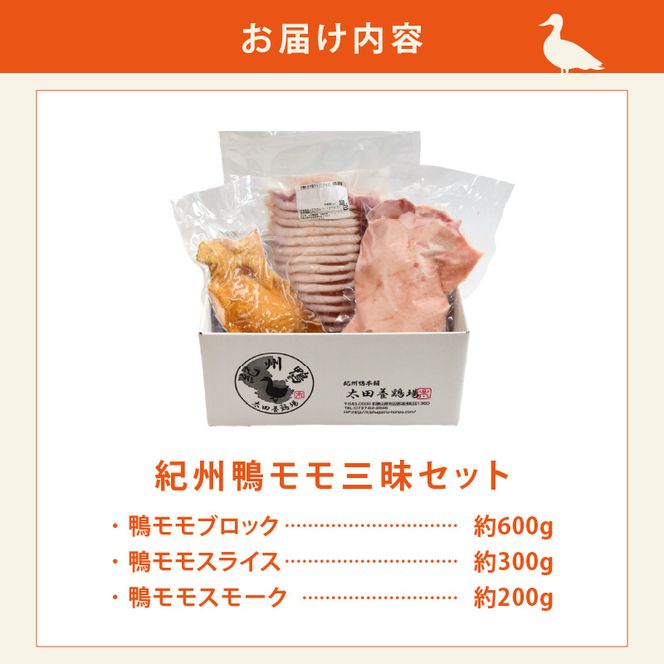 紀州鴨セット（モモブロック約600g モモスライス約300g モモスモーク約200g）※到着希望日（時期）指定不可_AK7005