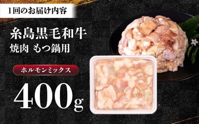 【全6回定期便】A4ランク 和牛 ホルモンミックス 400g もつ鍋 ホルモン焼き 糸島牛 糸島市 / 一番田舎[AGN016]