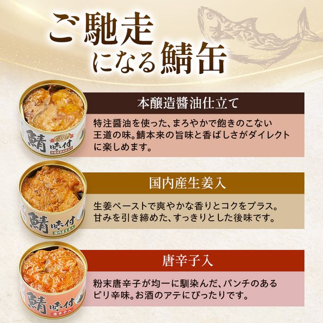 若狭の鯖缶 3種 食べ比べセット 詰め合わせ しょうゆ 生姜入り 唐辛子入り セット サバ缶 鯖缶 さば缶 さばの缶詰 鯖の缶詰 サバ 鯖 さば 缶詰 缶詰め 魚 お魚 魚介 魚介類 惣菜 水産加工 加工品 福井 福井県 若狭町
