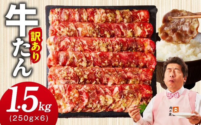 099H4048 【1位獲得】牛たん 1.5kg ねぎ塩味 小分け 250g×6【成型 牛タン 牛肉 焼肉 BBQ 薄切り ぎゅうたん スライス 訳あり サイズ不揃い 圧倒的企業努力】