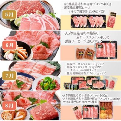 定期便(12回配送)枕崎お楽しみ便(A5等級黒毛和牛・黒豚・黒豚加工品・さつまあげ等)JJ-6003 【1166754】