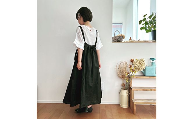 「リネン100％」サスペンダー付きギャザースカート 