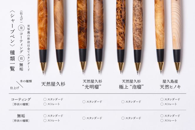 天然屋久杉【無垢】シャープペンシル(0.5mm)1本〈 ペン 文具 文房具 シャーペン 木軸 木製 ギフト 贈答 プレゼント 記念 工芸品〉 
