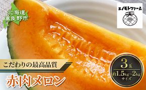 【2026年夏発送】北海道 富良野産 赤肉メロン 3玉 計4.5kg以上 ふらの メロン ギフト 果物 赤玉(榎本農園) メロン フルーツ 果物 新鮮 甘い 贈り物 ギフト 道産 ジューシー おやつ ふらの ブランド 夏 