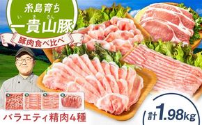 一貴山豚 精肉バラエティセット 計1980g 糸島市 / いきさん牧場 豚肉 冷凍[AGB065] 豚肉 豚 ブランド豚 一貴山豚 ポーク
