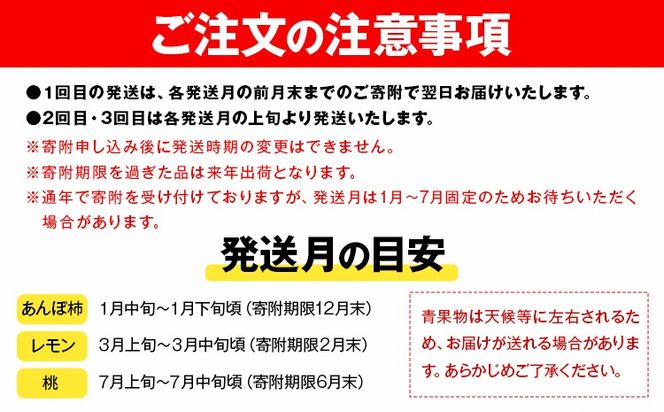 【定期】紀州和歌山産 旬のフルーツセット(あんぽ柿 レモン 桃) 株式会社魚鶴商店《1月中旬-7月末頃出荷》和歌山県 日高川町 柿 あんぽ柿 レモン 桃 もも フルーツ 定期 定期便 フルーツ定期便 果物---wshg_uot109tei_26_45000_137y3---