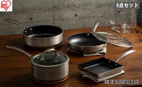 フライパンセット ダイヤモンドグレイス 6点セット DG-SE6 シルバー アイリスオーヤマ ダイヤモンドコートパン なべ 料理 ダイヤモンドコーティング 耐摩耗性 調理器具 ih ガス 卵焼き機 エッグパン 取っ手一体型