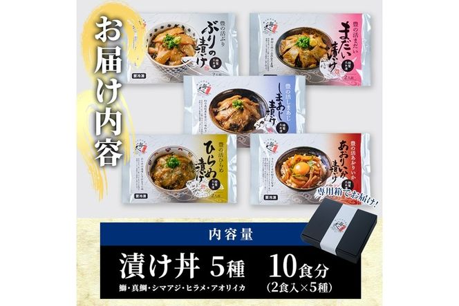 漬け丼 5種セット (計10食分・2食入×5種) りゅうきゅう あつめし 魚介 鰤 ブリ 真鯛 タイ シマアジ アジ ヒラメ 鮃 アオリイカ イカ 冷凍 海鮮 海の直売所 大分県 佐伯市【AS147】【海べ (株)】