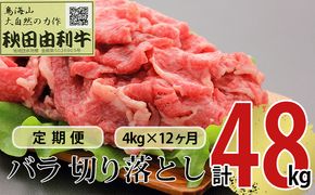 《定期便》12ヶ月連続 秋田由利牛 バラ切り落とし 4kg（1kg×4パック）
