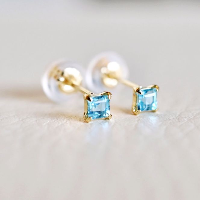 【ジュエリー】K18 イエローゴールド 一粒石 ブルートパーズ ピアス  保証書付 KO-0031 242-006-a