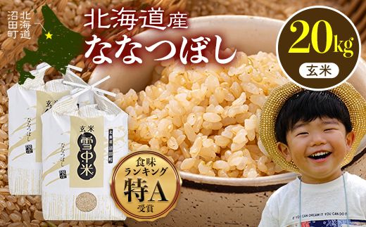 令和7年産 特Aランク米 ななつぼし 玄米 20kg（10kg×2袋）【6月発送】 雪冷気 籾貯蔵 雪中米 北海道 nr-1272