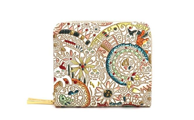 【文庫屋大関】二つ折りファスナーミニ財布 かくれんぼ猫【皮革工芸品】財布 二つ折り 小物 お札 カード 小銭 コンパクト 牛革 手作り 日本製 墨田区 東京都