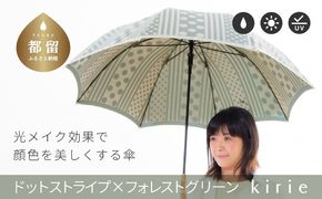 CB093　【槙田商店】晴雨兼用長傘　kirie　ドットストライプ　フォレストグリーン｜送料無料 槙田商店 傘 雨傘 おしゃれ レディース 贈答 プレゼント ギフト 母の日 誕生日 日本製 女性 長傘 晴雨兼用 ブランド 高品質 婦人用 日傘 UV加工