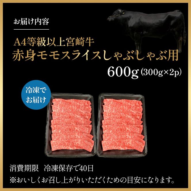 宮崎県西ノ原牧場・A4等級以上宮崎牛赤身しゃぶしゃぶモモ 600g（国産 牛肉 肉 宮崎牛 黒毛和牛 赤身 お肉 すき焼き 焼肉 人気 モモ スライス）