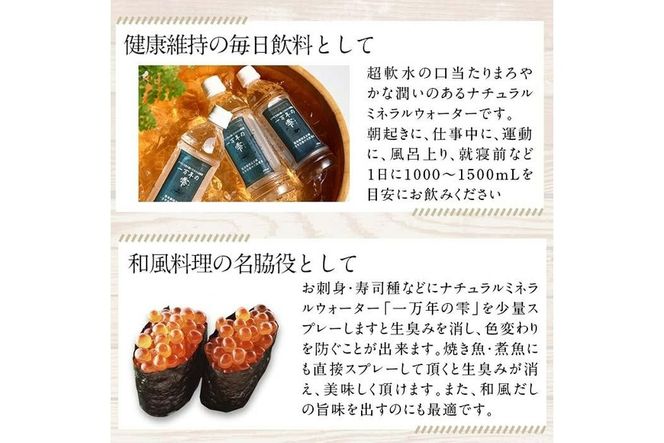 ミネラルウォーター 一万年の雫 軟水 (計12L・500ml×24本) 国産 お水 ミネラル 天然 料理 健康 維持 大分県 佐伯市 防災 常温 常温保存【HD253】【さいき本舗 城下堂】