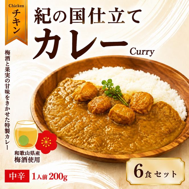 紀の国仕立て カレー （チキン） 6食 中辛 1人前200g（A1197-1）