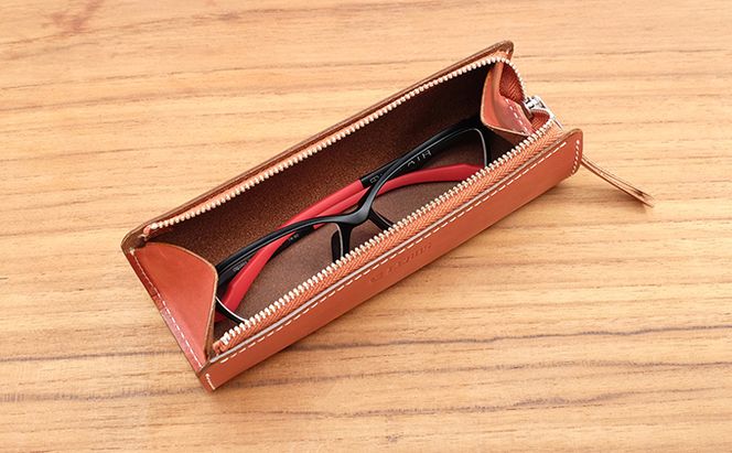 牛革 メガネ・ペンケース　ブラウン