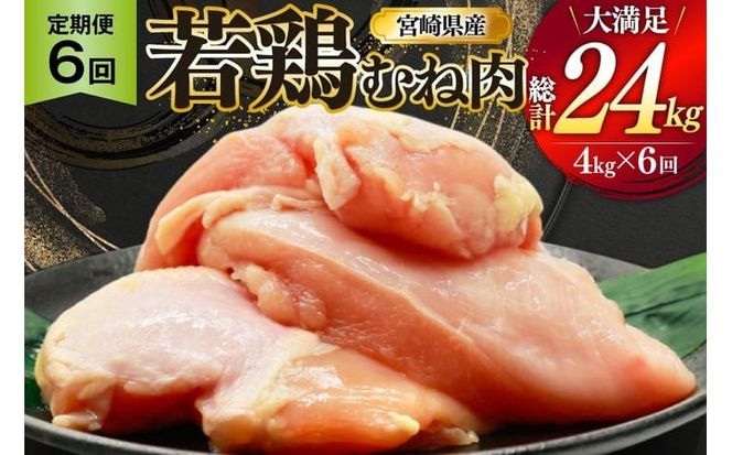 鶏肉 定期便 むね肉 若鶏 鶏むね肉 4kg 6回 総計24kg [ミヤケイフード 宮崎県 美郷町 31bp0015] 鶏むね 鶏胸 むね 冷凍 小分け