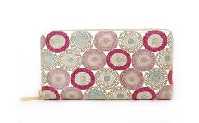 【文庫屋大関】 大容量　ぐるっとファスナーの長財布　笠菊＜桃花＞【皮革工芸品】 ファッション小物 民芸品 