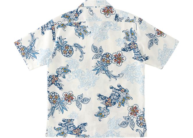 【かりゆしウェア】メンズ いちゃりばシーサーパインLサイズ×オフブルー