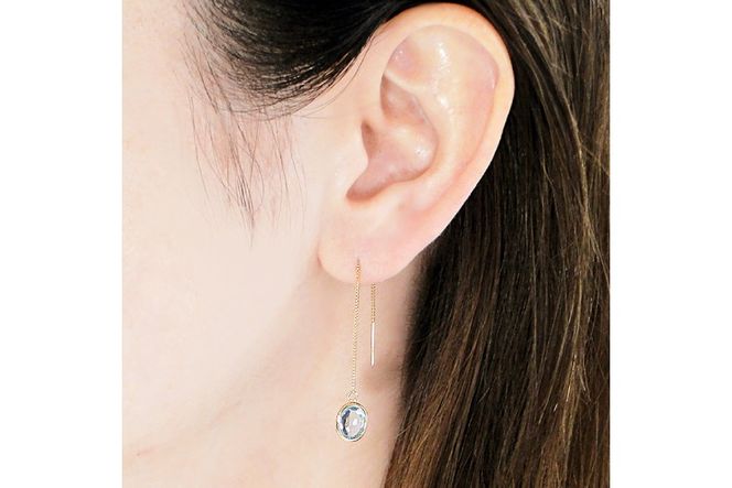 ピアス チェーンピアス K18YG イエローゴールド ブルートパーズ オーバル ローズカット レディース ベネチアンチェーン 揺れるピアス 楕円 【f233-bt-k18yg】 アクセサリー アクセ ジュエリー [オーダーメイドジュエリーメイ 山梨県 韮崎市 20745212]