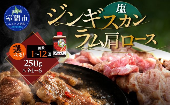 塩ジンギスカン250g ラム肩ロース250g セット 選べるパック数 各 1 / 2 / 4 / 6 パック 回数 1回 / 3回 / 6回 / 12回 MROA284-v