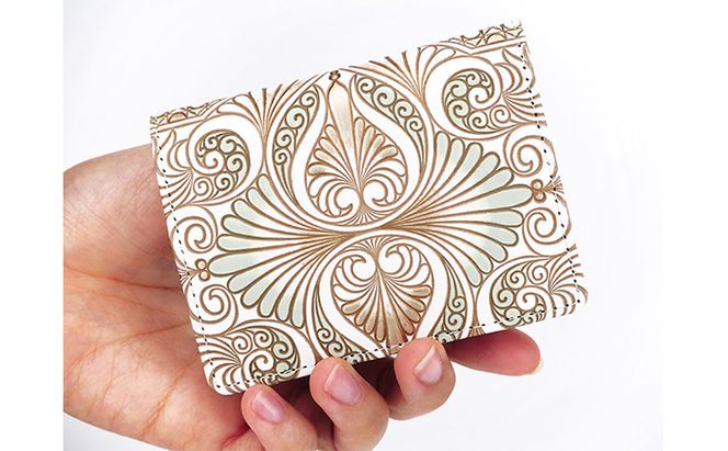 【文庫屋大関】箱まち小銭入れ　ロカイユ＜ペールカーキ＞【皮革工芸品】 ファッション小物 財布 民芸品 