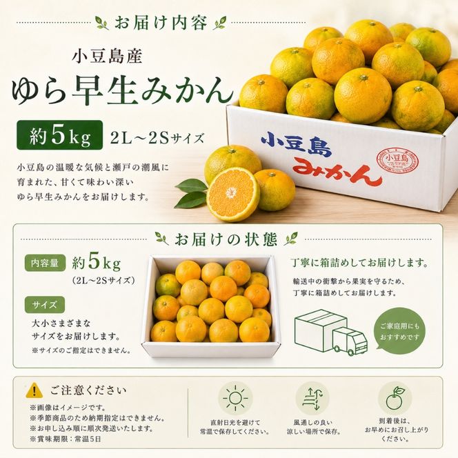 【 小豆島 】小豆島 ゆら早生みかん 約5kg みかん 蜜柑 ミカン ゆら早生 フルーツ 果物 くだもの 国産 香川 香川県 土庄 土庄町