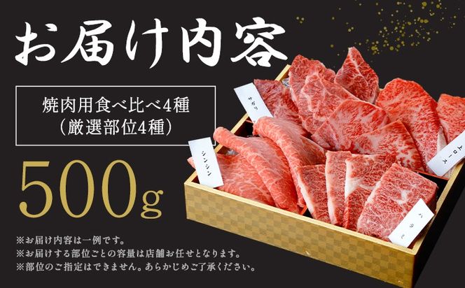 厳選 くまもと黒毛和牛 焼肉用食べ比べ4種 500g《45日以内に出荷予定(土日祝除く)》熊本県 大津町 和牛焼肉LIEBE くまもと黒毛和牛 厳選部位 上ロース ハラミ サガリ シンシン 冷蔵 リーベ---so_cliebey4sy_45d_r7_21500_500g---
