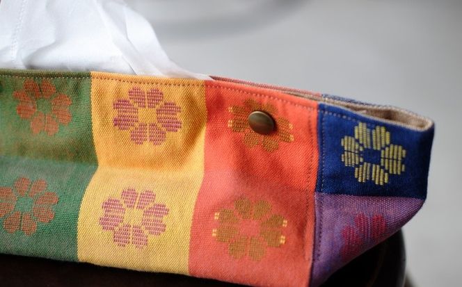 経浮花織 ティッシュケース 格子花 ティッシュカバー ティッシュボックス おしゃれ かわいい 沖縄市 / FABRIC SHOP MINAMI[BCCS004-01]