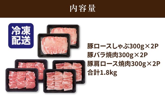 宮崎県産 豚肉焼肉・しゃぶしゃぶ詰め合わせ1.8㎏ K18_0041_1