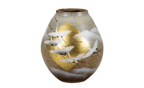 九谷焼　7.5号花瓶　金箔群鶴　山田登陽志 a05 